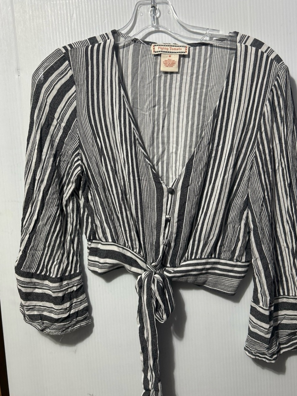Flying Tomato Black and White Striped V-Neck Blouse